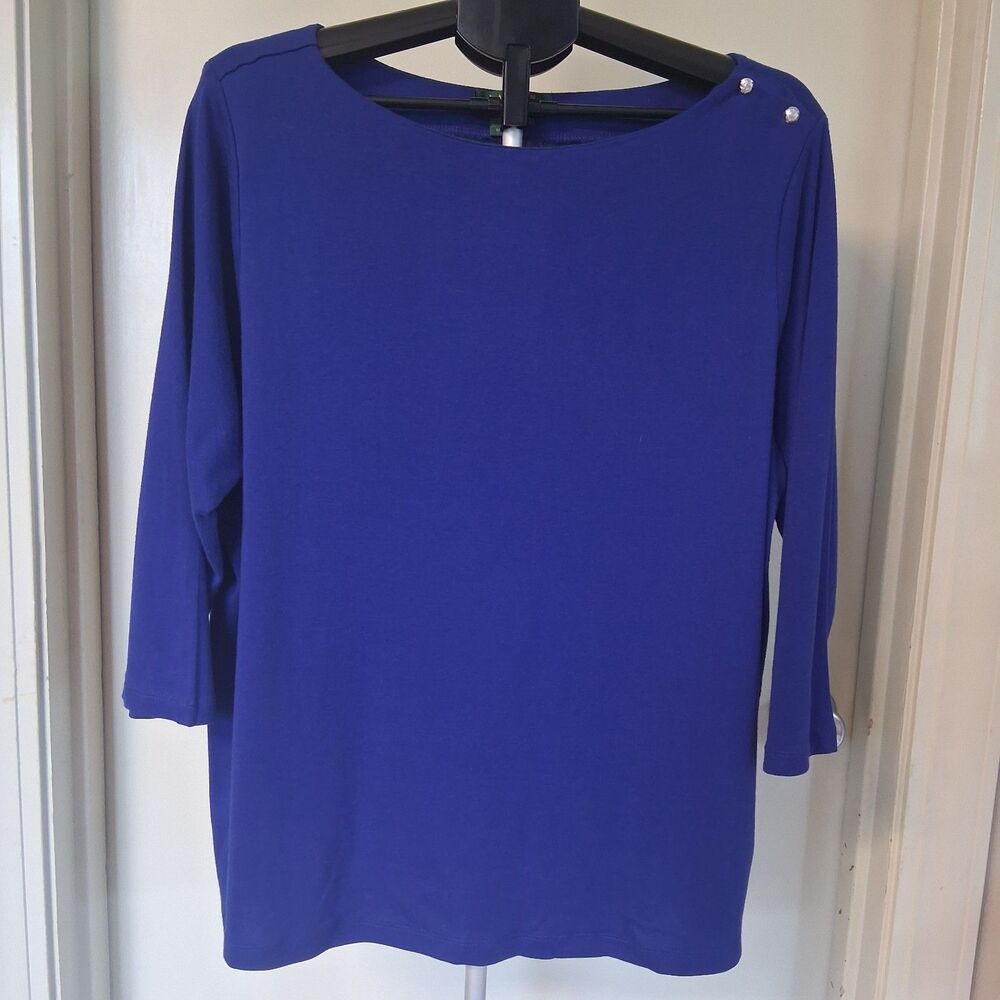 Lauren Ralph Lauren Blue Boatneck 3/4 Sleeve Blouse 3X Preppy Nautical Old Money